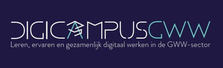 Logo Digicampus met slogan Leren, ervaren en gezamenlijk digitaal werken in de GWW-sector