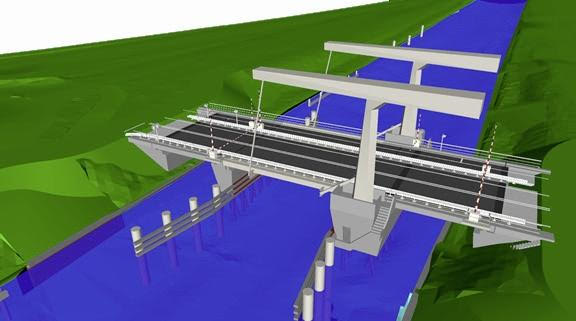 Schematische tekening van een brug over een waterloop