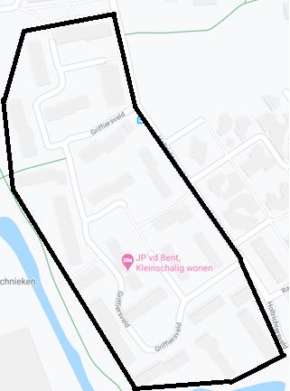 Google maps kaart van het Griffiersveld met daarop gepind: JP vd Bent Kleinschalig wonen.